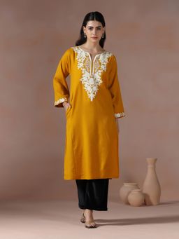 Shree - Winter Women Acrylic Mustard Embroidered Kurta