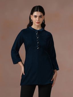 Shree - Winter Women Velvet Blue Solid Tunic