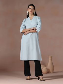 Shree - Women Cotton Blue Solid Kurta