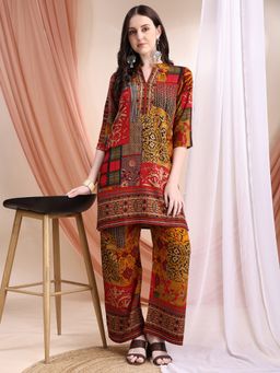 BERRYLICIOUS - Red Floral and Geometric Motifs Printed Co-Ord Set