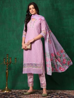 BERRYLICIOUS - Lavender Embroidered Chikankari Kurta with Pant and Dupatta
