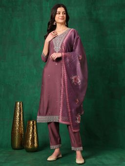 BERRYLICIOUS - Lavender Sequined Embroidered Kurta with Pant and Printed Dupatta