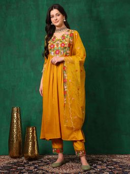 BERRYLICIOUS - Mustard A-Line Embroidered Kurta with Pant and Dupatta