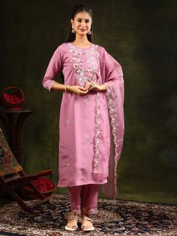 BERRYLICIOUS - Pink Embroidered Kurta with Pant and Organza Dupatta