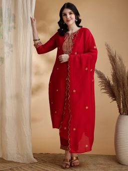 BERRYLICIOUS - Red Embroidered Kurta with Pant and Dupatta