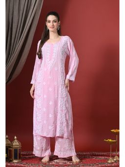SYRISH - Women Pink Premium Modal Chikankari Embroidered Kurta with Palazzo