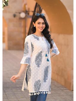 Juniper - Azure Breeze White Cotton Tassel Kurta
