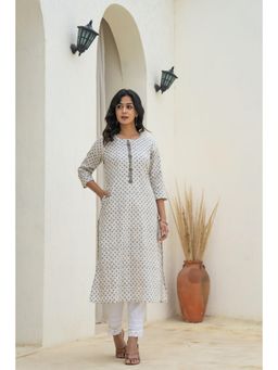 Juniper - Off White Minimal Motif Printed Kurta