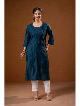 Juniper - Teal Tonal Sequin Embellished Straight Kurta