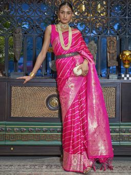 Akhilam - Womens Silk Blend Pink Woven Designer Saree with Unstitched Blouse