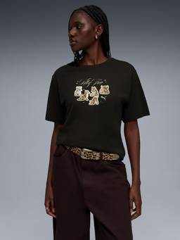 Puma - House Of Graphics Women's Kitty Sticker Relaxed Black T-Shirt