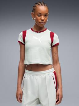 Puma - Graphic Ringer Women's Slim Fit Crop Green T-Shirt