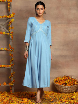 Indya - Light Blue Thread and Gota Embroidered Rayon Kurta