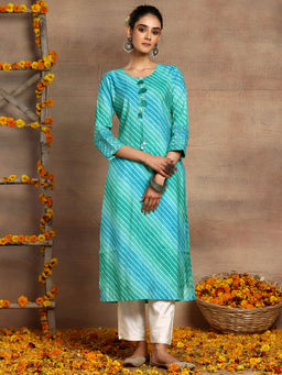 Indya - Blue Leheriya Print Muslin Kurta