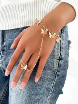 OOMPH - Butterfly Charm Bohemian Hand Harness Fashion Bracelet with Ring