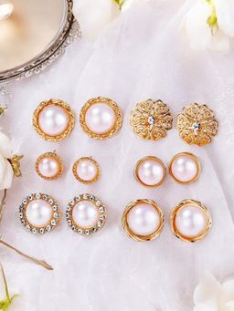 OOMPH - White Pearl Ear Office Wear Fashion Stud Earrings (Pack of 6)