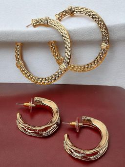 OOMPH - Gold Hoop Earrings Textured and Broad Twisted Design (Pack of 2)