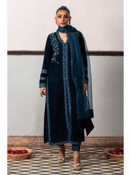 Khushboo & Pankaj - Navy Blue Reverie Velvet Kurta With Pant And Dupatta