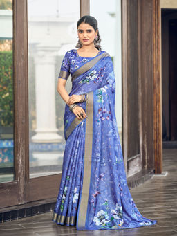 KALAASHREE - Blue Women's Floral Saree With Designer Woven Border
