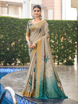 KALAASHREE - Beige Women's Soft Saree With Traditional Woven Border