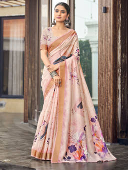 KALAASHREE - Cream Women's Ethnic Floral Saree For Festive And Casual Wear