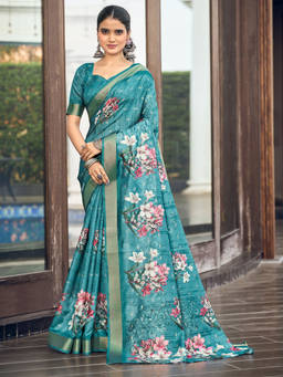 KALAASHREE - Teal Women's Designer Saree With Decorative Pallu