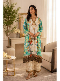 HAAVI BY PURAB - Green Abstract Paisley Printed Kurta with Palazzo