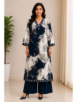HAAVI BY PURAB - Black Heya Cotton Printed Semi A Line Kurta With Palazzo