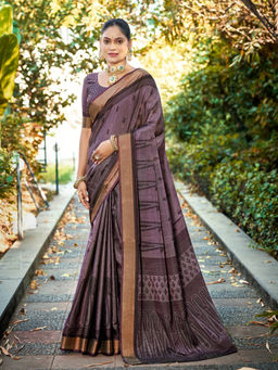 KALAASHREE - Purple Women's Motif Saree With Rich Border Detailing