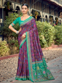 KALAASHREE - Purple Women's Ethnic Floral Print Saree For Festive And Casual Wear