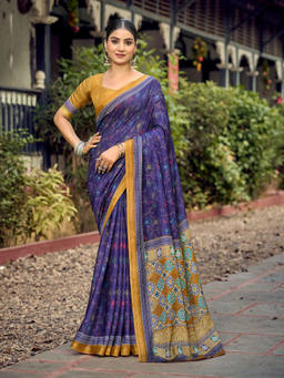 KALAASHREE - Blue Women's Soft Saree With Traditional Woven Border