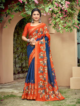 KALAASHREE - Orange Women's Traditional Saree With Elegant Border Design