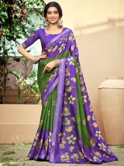 KALAASHREE - Purple Women's Ethnic Floral Print Saree For Festive And Casual Wear