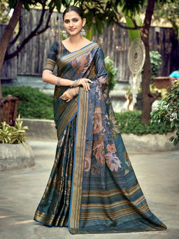 KALAASHREE - Blue Women's Saree With Decorative Pallu