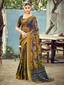 KALAASHREE - Yellow Women's Floral Motif Saree With Rich Border Detailing