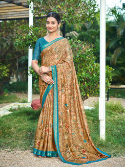 KALAASHREE - Beige Women's Floral Saree With Designer Woven Border