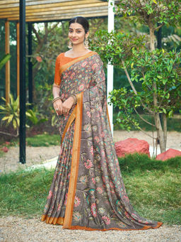 KALAASHREE - Grey Women's Ethnic Floral Print Saree For Festive And Casual Wear