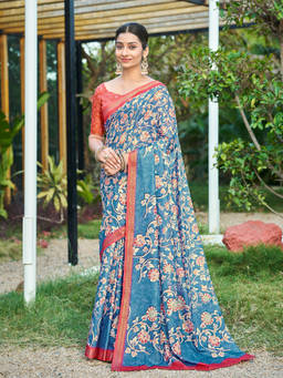 KALAASHREE - Blue Women's Designer Saree With Decorative Pallu
