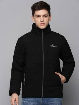 SHOWOFFFF - Mens Mock Collar Black Solid Puffer Jacket