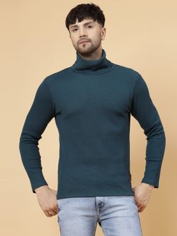 RIGO - Men Green Waffle Knit Turtleneck T-Shirt