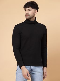 RIGO - Men Black Waffle Knit Turtleneck T-Shirt