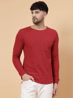 RIGO - Men Maroon Waffle Knit T-Shirt