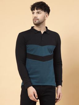 RIGO - Men Green & Black Colorblocked Polo T-Shirt