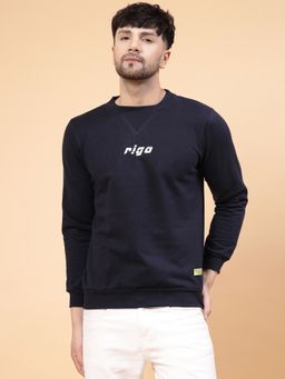 RIGO - Men Navy Printed Fleece Sweatshirt