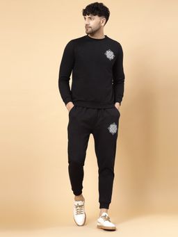 RIGO - Men Black Printed Fleece Tracksuit (Set of 2)