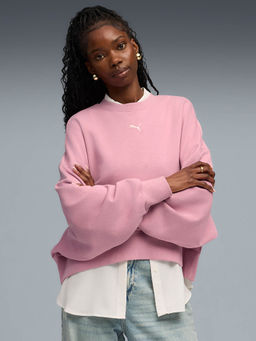 Puma - Women Pink Wardrobe Essentials Oversized Crew Sweatshirt