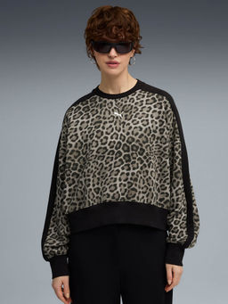 Puma - Women Black Leo Luxe Oversized Crew Sweatshirt
