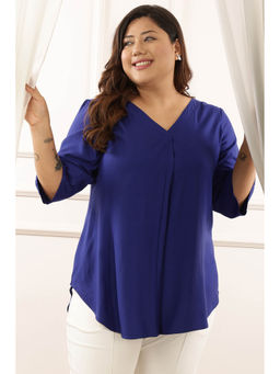 Amydus - Plus Size Blue Rayon Twill Top