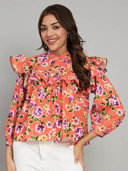 AMAGYAA - Sweet and Stylish Pink Floral Print A-Line Top