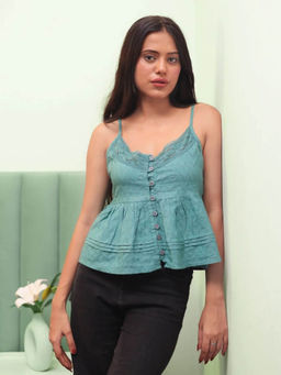 Veeralda - Rayon Jacquard Strap with Laces Top